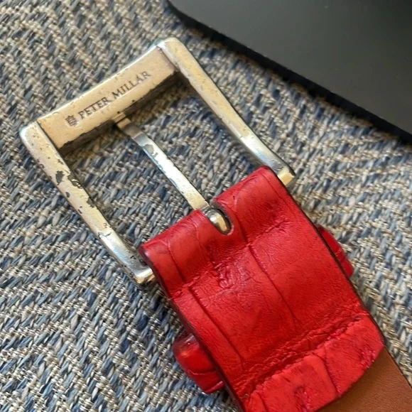 Peter Millar Red Croc Embossed Leather Belt Size: 40